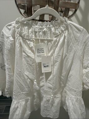 White Lace-Trim Peasant Blouse